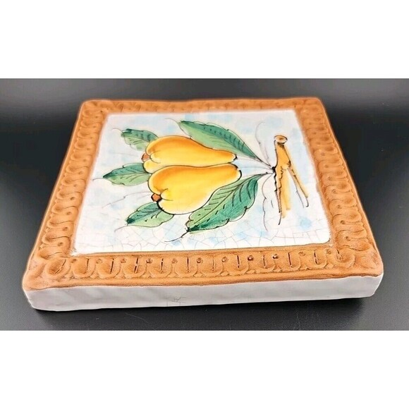Horchow Italian Glazed Terracotta 6.5" Pear Fruits Wall Art Tiles Italy - 2 lbs - Picture 3 of 7